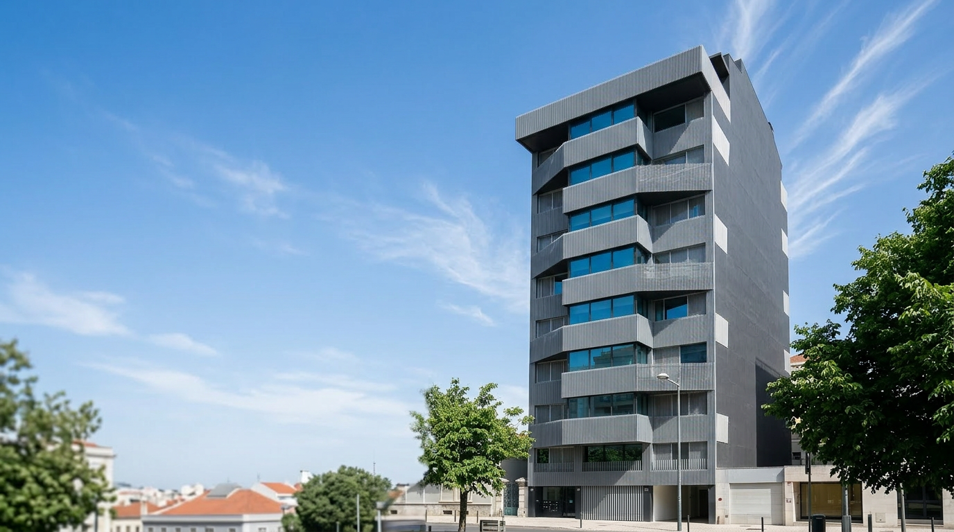 Edifício em construção com sobreposição de planta técnica